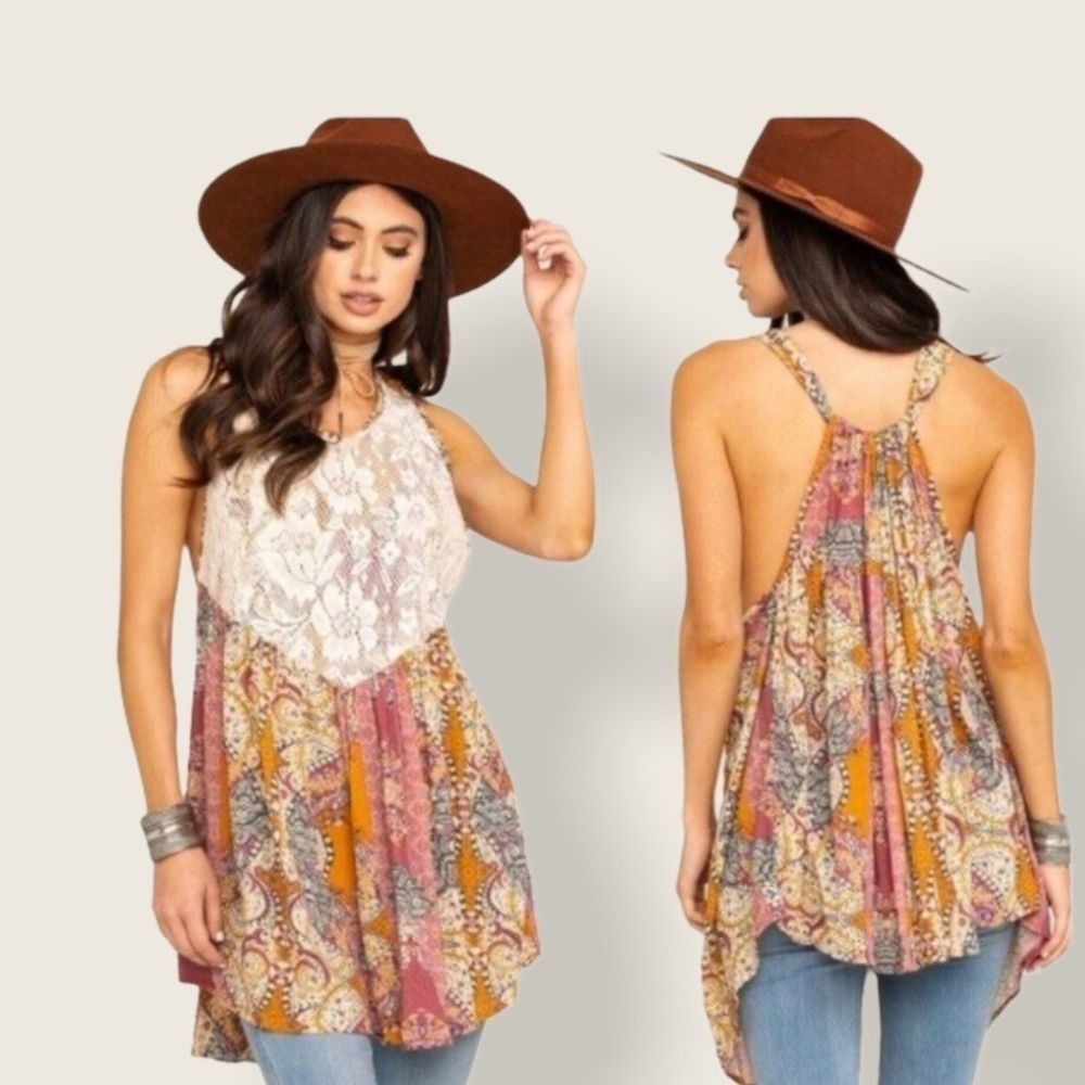 FREE PEOPLE Count Me In Floral Trapeze Tank Tunic